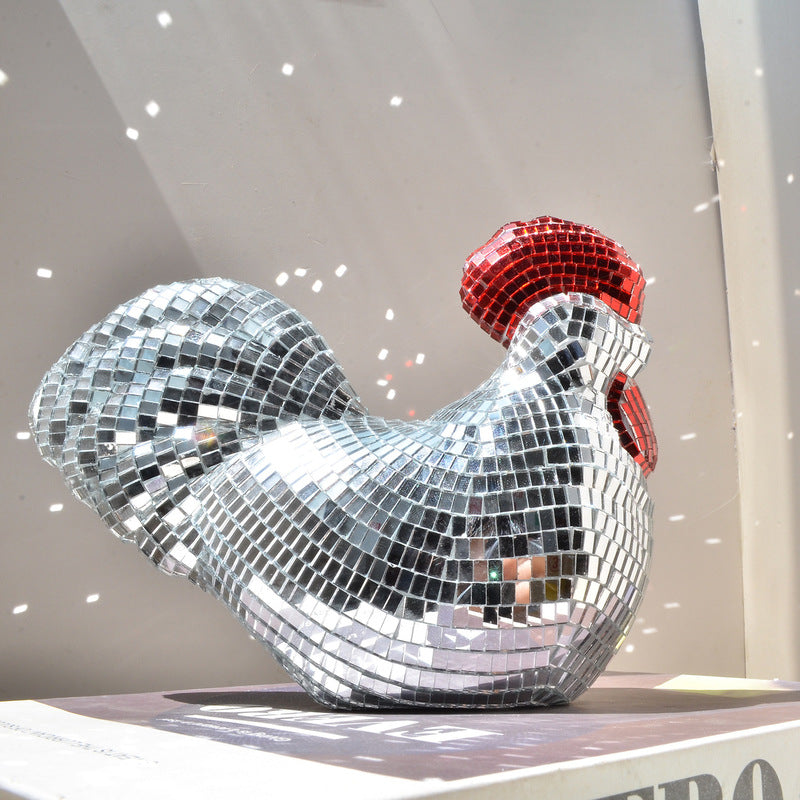 Mosaic Mirror Chicken Sculpture
