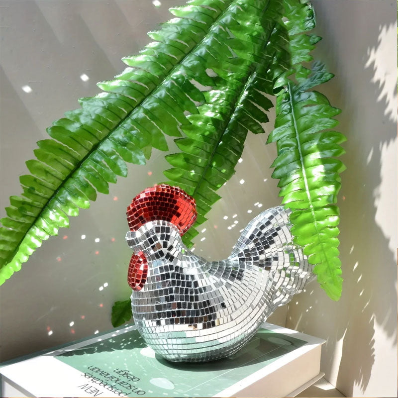 Mosaic Mirror Chicken Sculpture