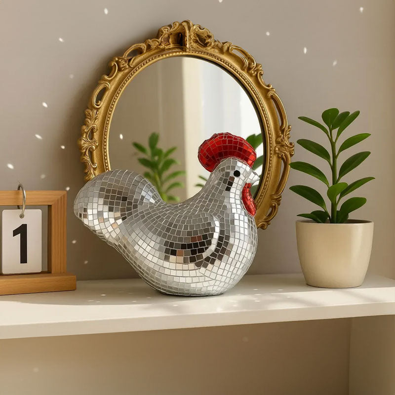 Mosaic Mirror Chicken Sculpture